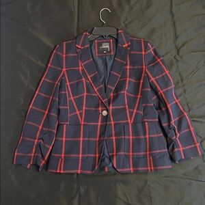 NWOT The Limited Navy and Red Checkered Blazer